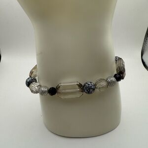 Multi Bead Black & Silver Clear Stretch Women's Bracelet
